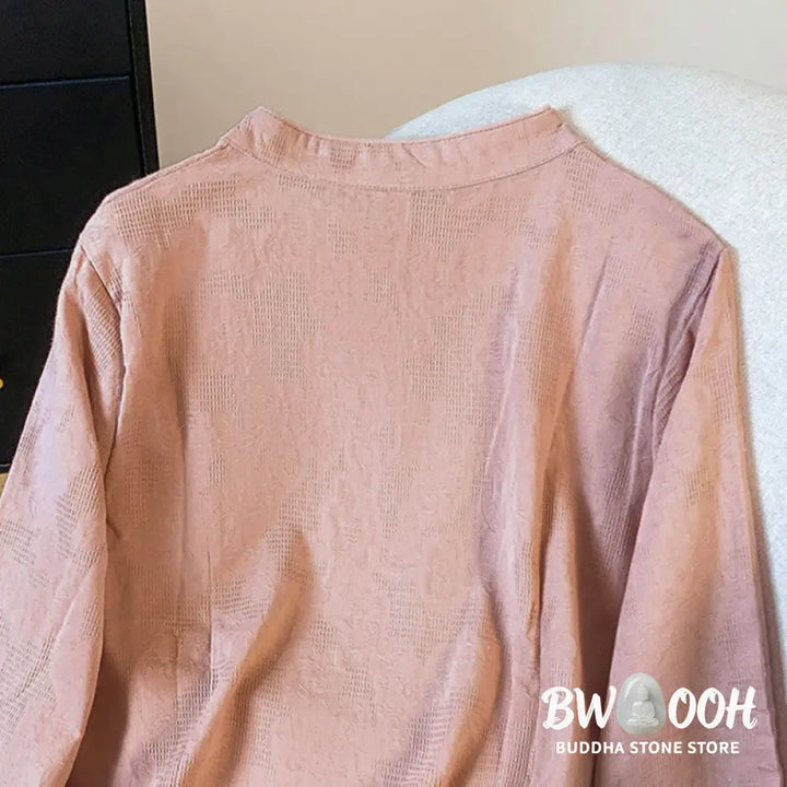 Buddha Stones Commute Jacquard Chinese Frog-Button Mandarin Collar Long Sleeve Women’s Cotton Shirt - Women’s Shirts