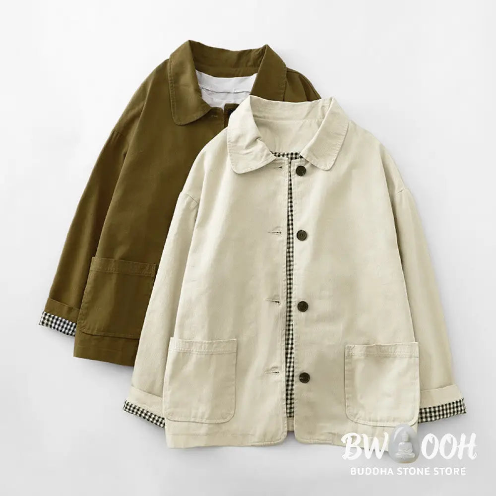 Buddha Stones Commute Patchwork Design Cotton Women’s Jacket With Pockets - Women’s Jacket