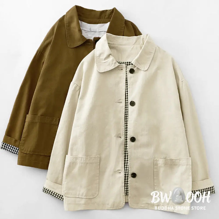 Buddha Stones Commute Patchwork Design Cotton Women’s Jacket With Pockets - Women’s Jacket