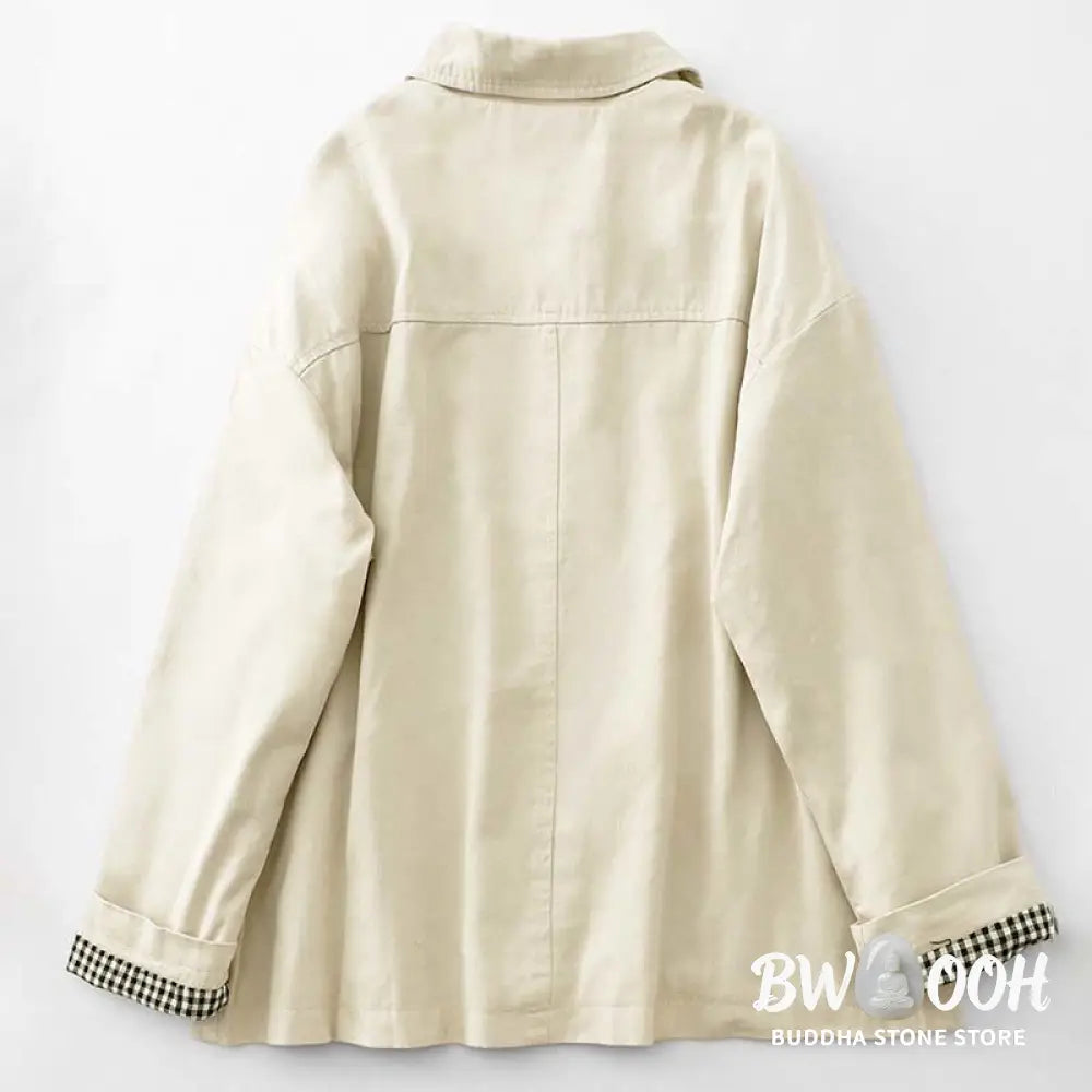 Buddha Stones Commute Patchwork Design Cotton Women’s Jacket With Pockets - Women’s Jacket