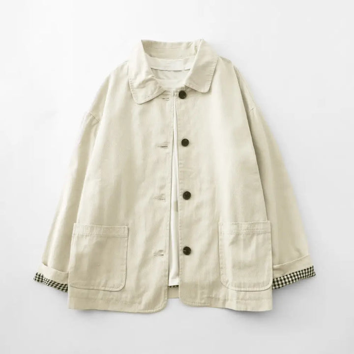 Buddha Stones Commute Patchwork Design Cotton Women’s Jacket With Pockets - Linen / US2，UK/AU6，EU34 (M) - Women’s Jacket