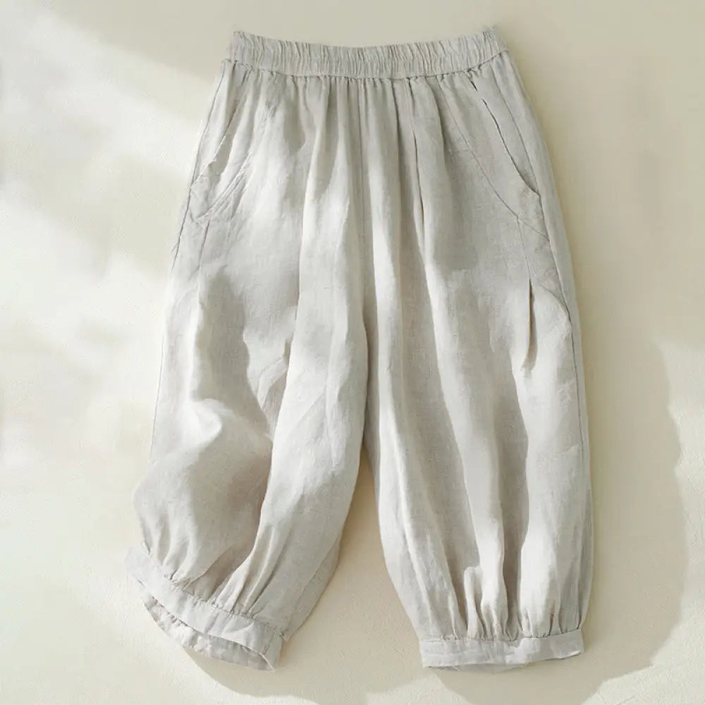 Buddha Stones Commute Pure Color High Waist Women’s Harem Pants With Pockets - Linen / US4，UK/AU8，EU36 (L) - Women’s
