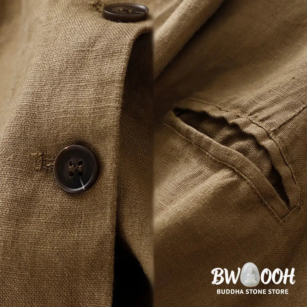 Buddha Stones Commute Retro Pure Color Lapel Cotton Linen Women’s Jacket With Pockets - Women’s Jacket