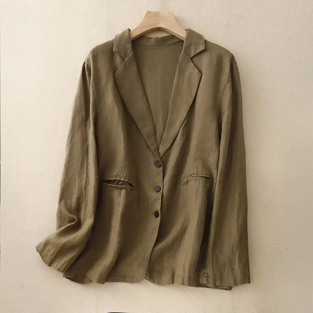 BWOOOH Commute Retro Pure Color Lapel Cotton Linen Women&
