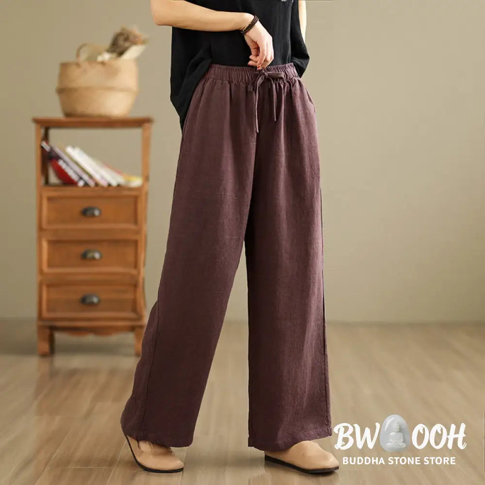 Buddha Stones Commute Retro Solid Color Women’s Harem Drawstring Cotton Pants With Pockets - Women’s Harem Pants