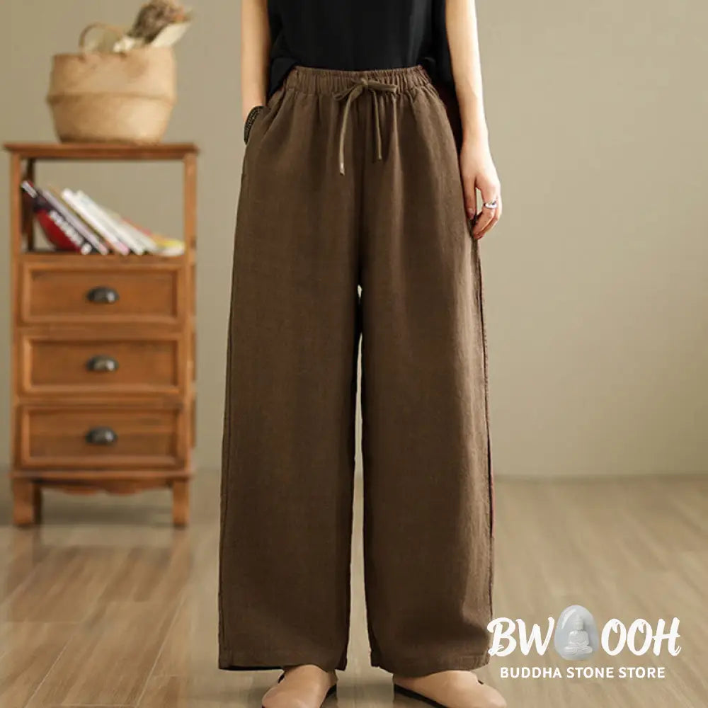 Buddha Stones Commute Retro Solid Color Women’s Harem Drawstring Cotton Pants With Pockets - Women’s Harem Pants