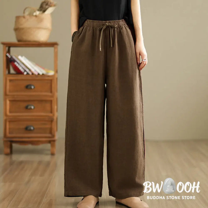 Buddha Stones Commute Retro Solid Color Women’s Harem Drawstring Cotton Pants With Pockets - Women’s Harem Pants