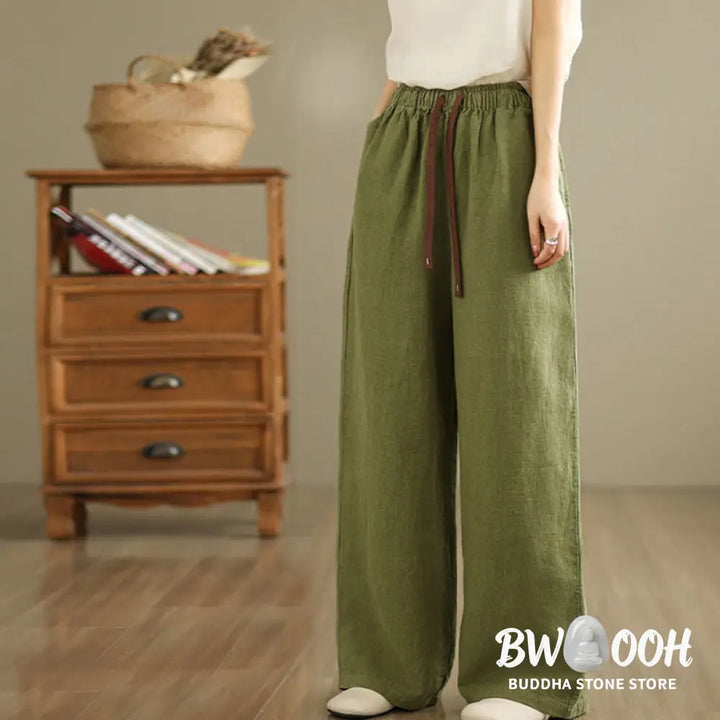 Buddha Stones Commute Retro Solid Color Women’s Harem Drawstring Cotton Pants With Pockets - Women’s Harem Pants