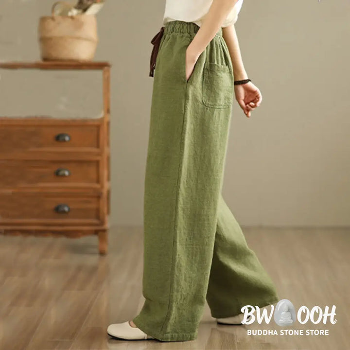 Buddha Stones Commute Retro Solid Color Women’s Harem Drawstring Cotton Pants With Pockets - Women’s Harem Pants