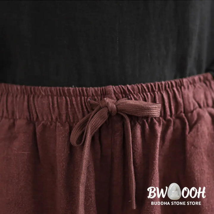 Buddha Stones Commute Retro Solid Color Women’s Harem Drawstring Cotton Pants With Pockets - Women’s Harem Pants
