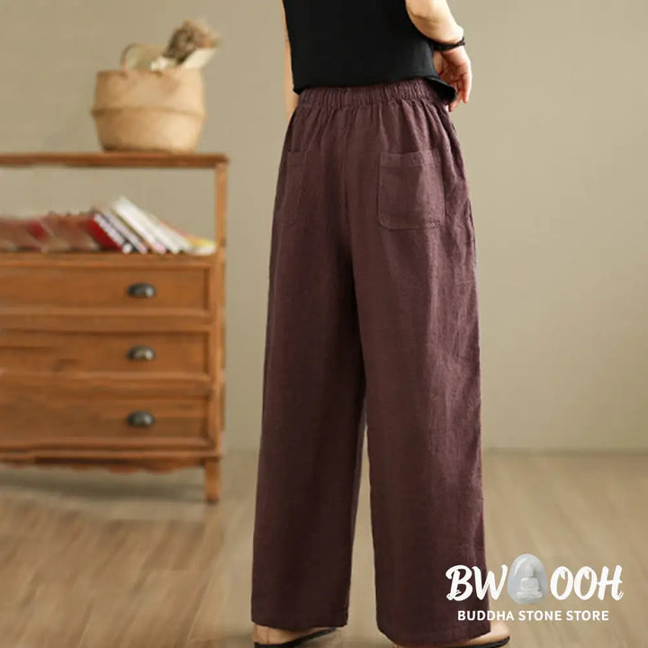 Buddha Stones Commute Retro Solid Color Women’s Harem Drawstring Cotton Pants With Pockets - Women’s Harem Pants