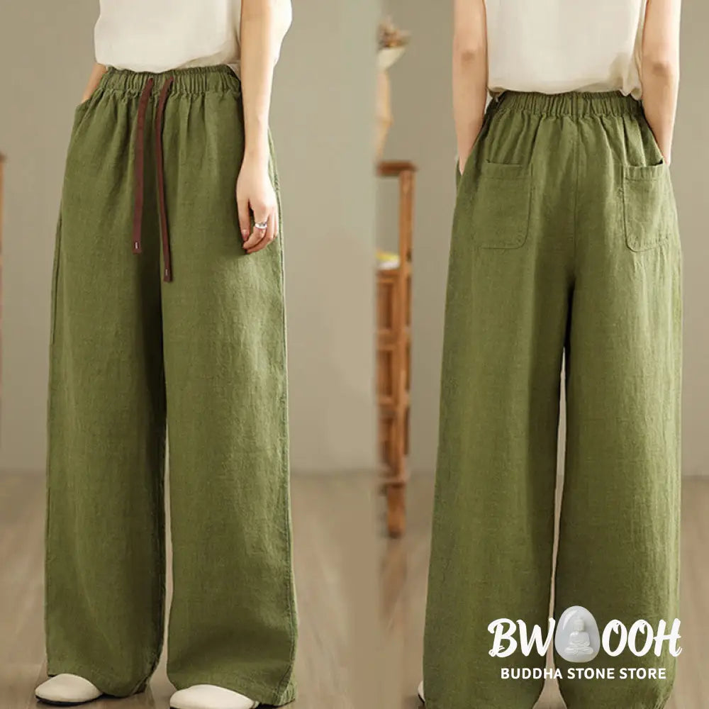 Buddha Stones Commute Retro Solid Color Women’s Harem Drawstring Cotton Pants With Pockets - Women’s Harem Pants