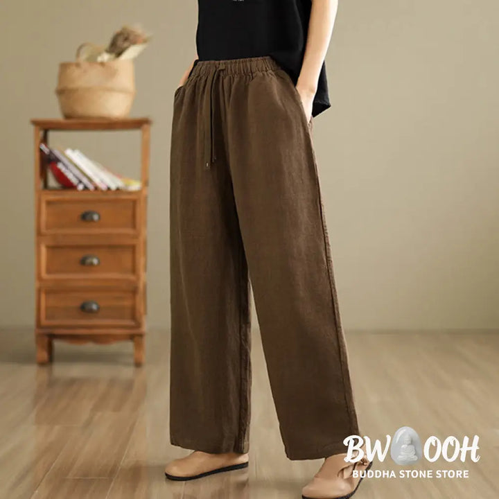 Buddha Stones Commute Retro Solid Color Women’s Harem Drawstring Cotton Pants With Pockets - Women’s Harem Pants