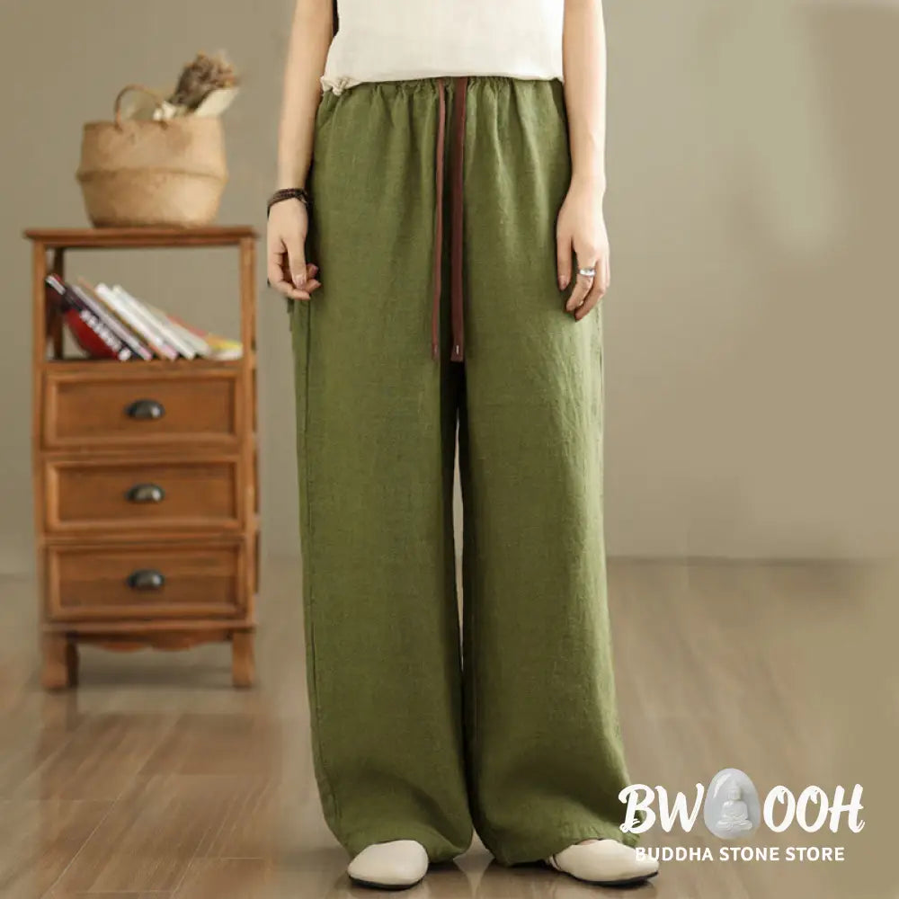 Buddha Stones Commute Retro Solid Color Women’s Harem Drawstring Cotton Pants With Pockets - Women’s Harem Pants