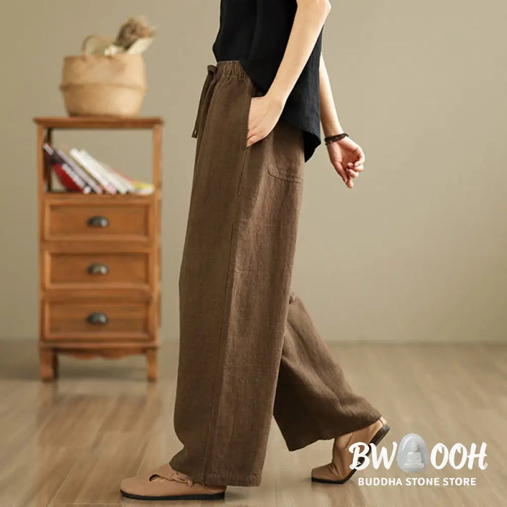 Buddha Stones Commute Retro Solid Color Women’s Harem Drawstring Cotton Pants With Pockets - Women’s Harem Pants