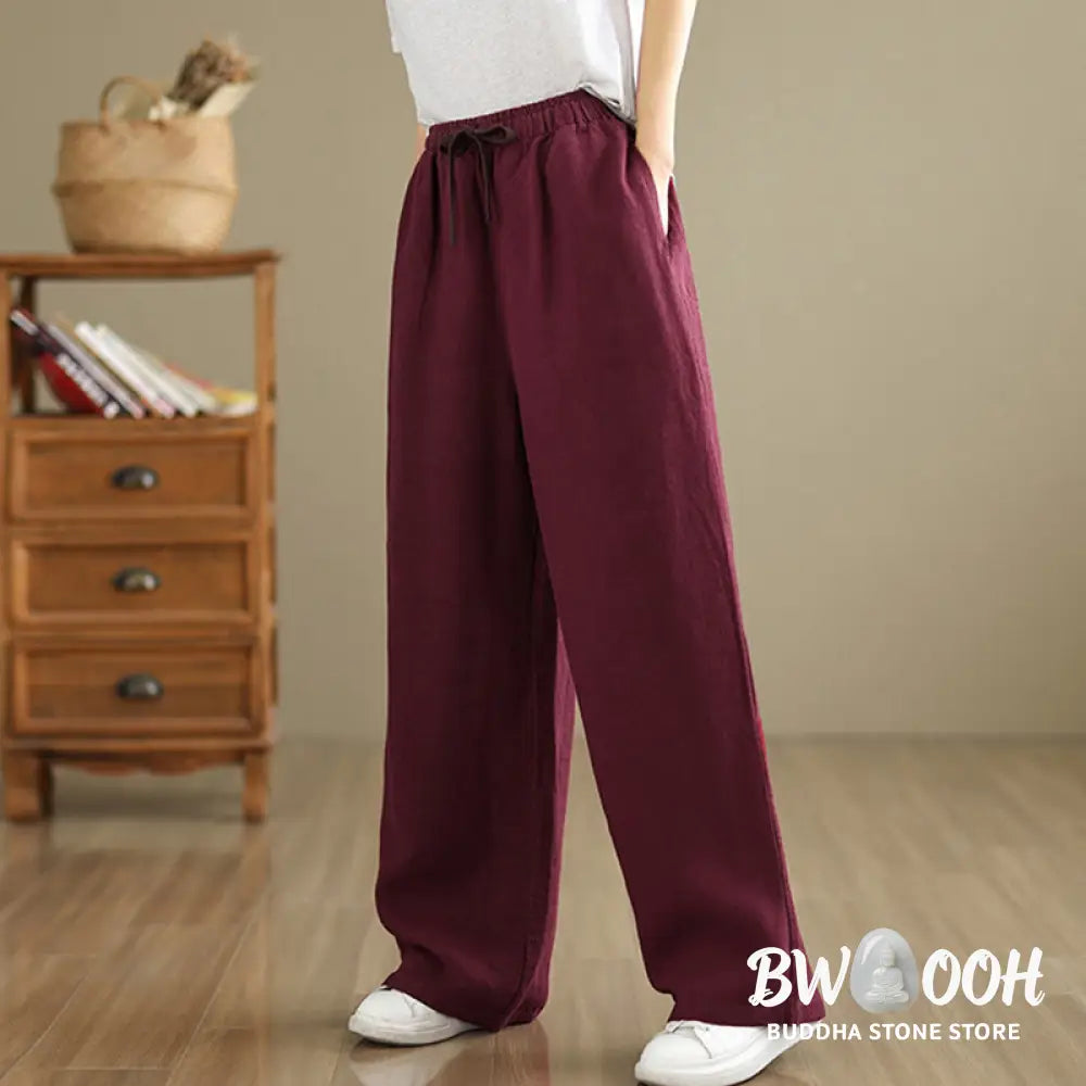 Buddha Stones Commute Retro Solid Color Women’s Harem Drawstring Cotton Pants With Pockets - Women’s Harem Pants