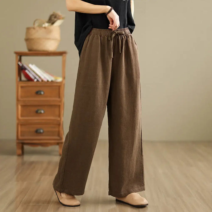 Buddha Stones Commute Retro Solid Color Women’s Harem Drawstring Cotton Pants With Pockets - Sienna / US4，UK/AU8，EU36