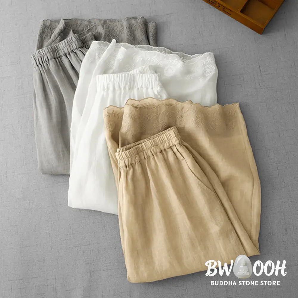 BWOOOH printed wide-leg yoga pants - Commute Solid Color Lace Embroidery Desi