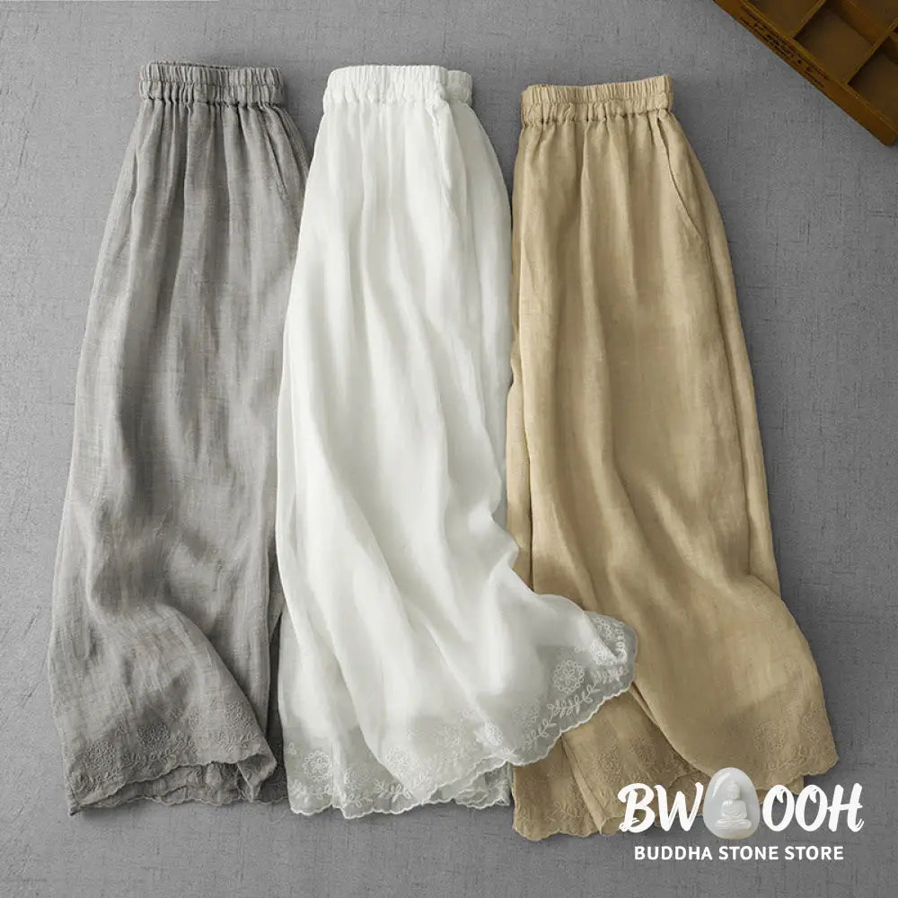 BWOOOH printed wide-leg yoga pants - Commute Solid Color Lace Embroidery Desi