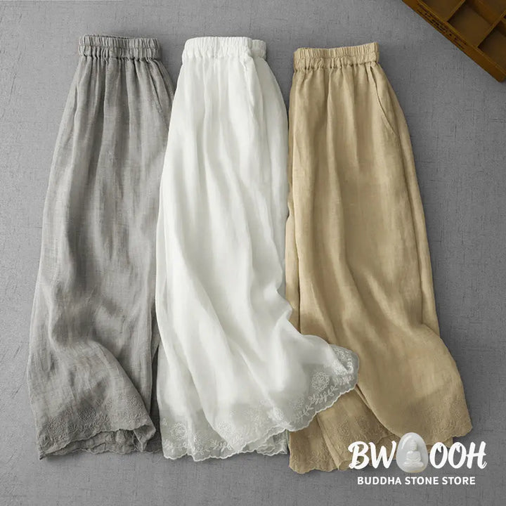 BWOOOH printed wide-leg yoga pants - Commute Solid Color Lace Embroidery Desi