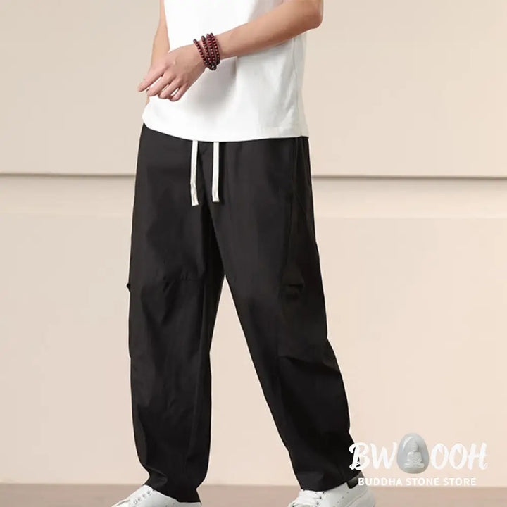 Buddha Stones Commute Spring Solid Color Drawstring Men’s Harem Pants With Pockets - Men’s Harem Pants