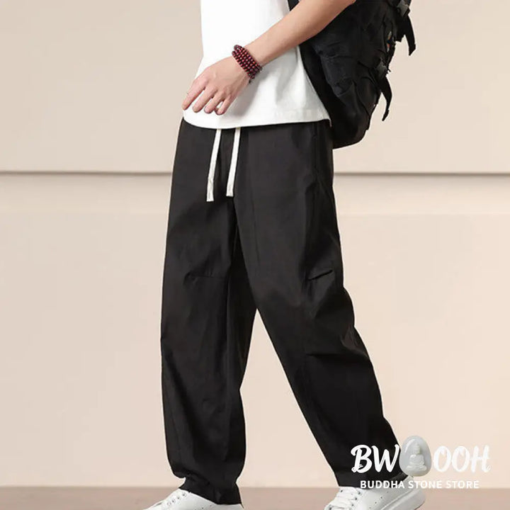 Buddha Stones Commute Spring Solid Color Drawstring Men’s Harem Pants With Pockets - Men’s Harem Pants
