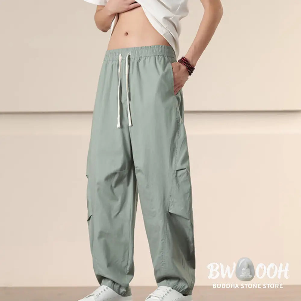 Buddha Stones Commute Spring Solid Color Drawstring Men’s Harem Pants With Pockets - Men’s Harem Pants