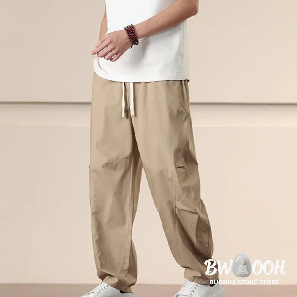 Buddha Stones Commute Spring Solid Color Drawstring Men’s Harem Pants With Pockets - Men’s Harem Pants