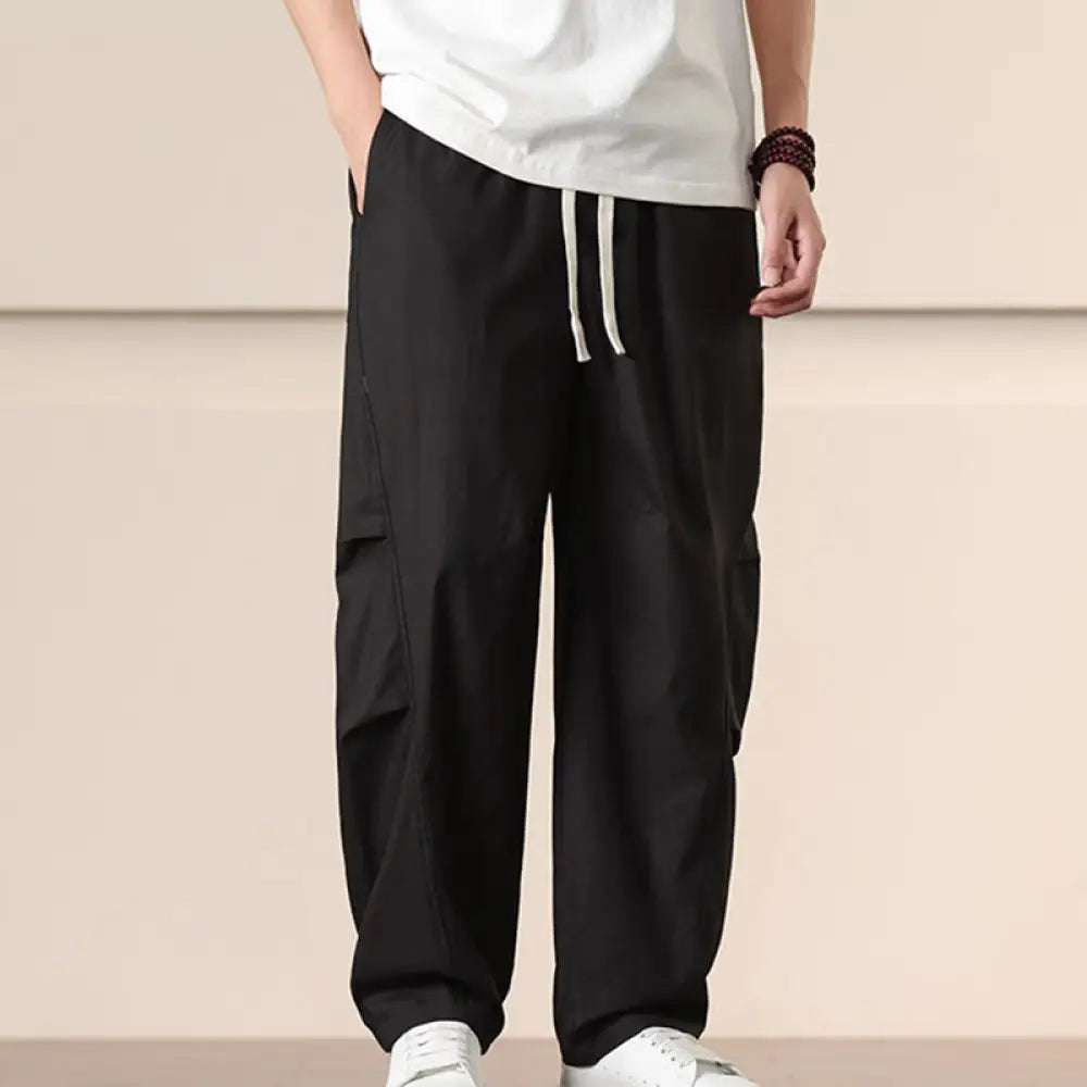 Buddha Stones Commute Spring Solid Color Drawstring Men’s Harem Pants With Pockets - Black / US/UK/AU36，EU46 (L)