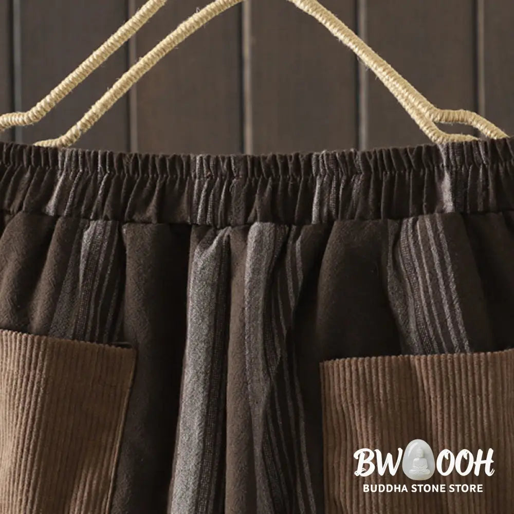 Buddha Stones Commute Thermal Striped Cotton Women’s Harem Pants With Pockets - Women’s Harem Pants