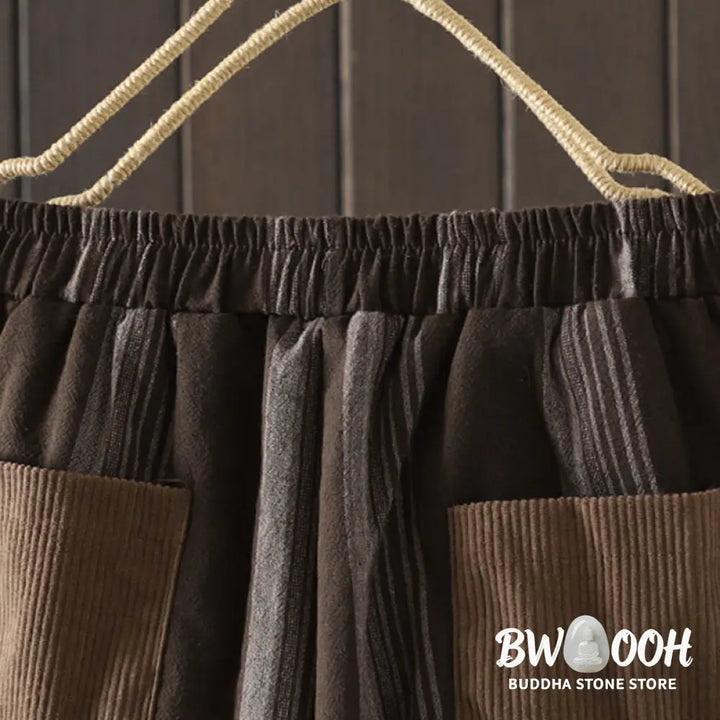 Buddha Stones Commute Thermal Striped Cotton Women’s Harem Pants With Pockets - Women’s Harem Pants