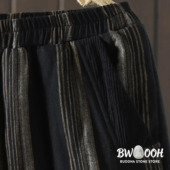 Buddha Stones Commute Thermal Striped Cotton Women’s Harem Pants With Pockets - Women’s Harem Pants