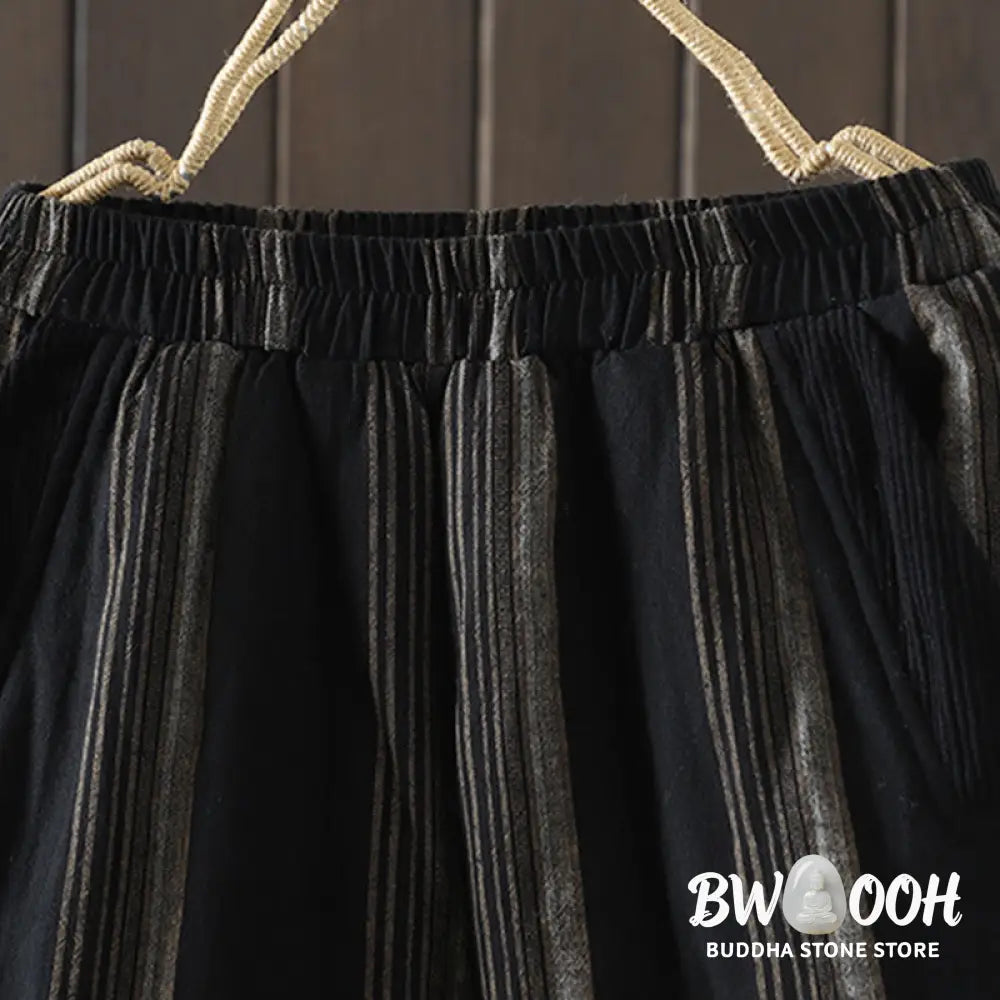 Buddha Stones Commute Thermal Striped Cotton Women’s Harem Pants With Pockets - Women’s Harem Pants