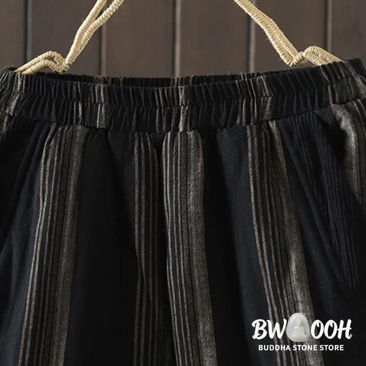 Buddha Stones Commute Thermal Striped Cotton Women’s Harem Pants With Pockets - Women’s Harem Pants