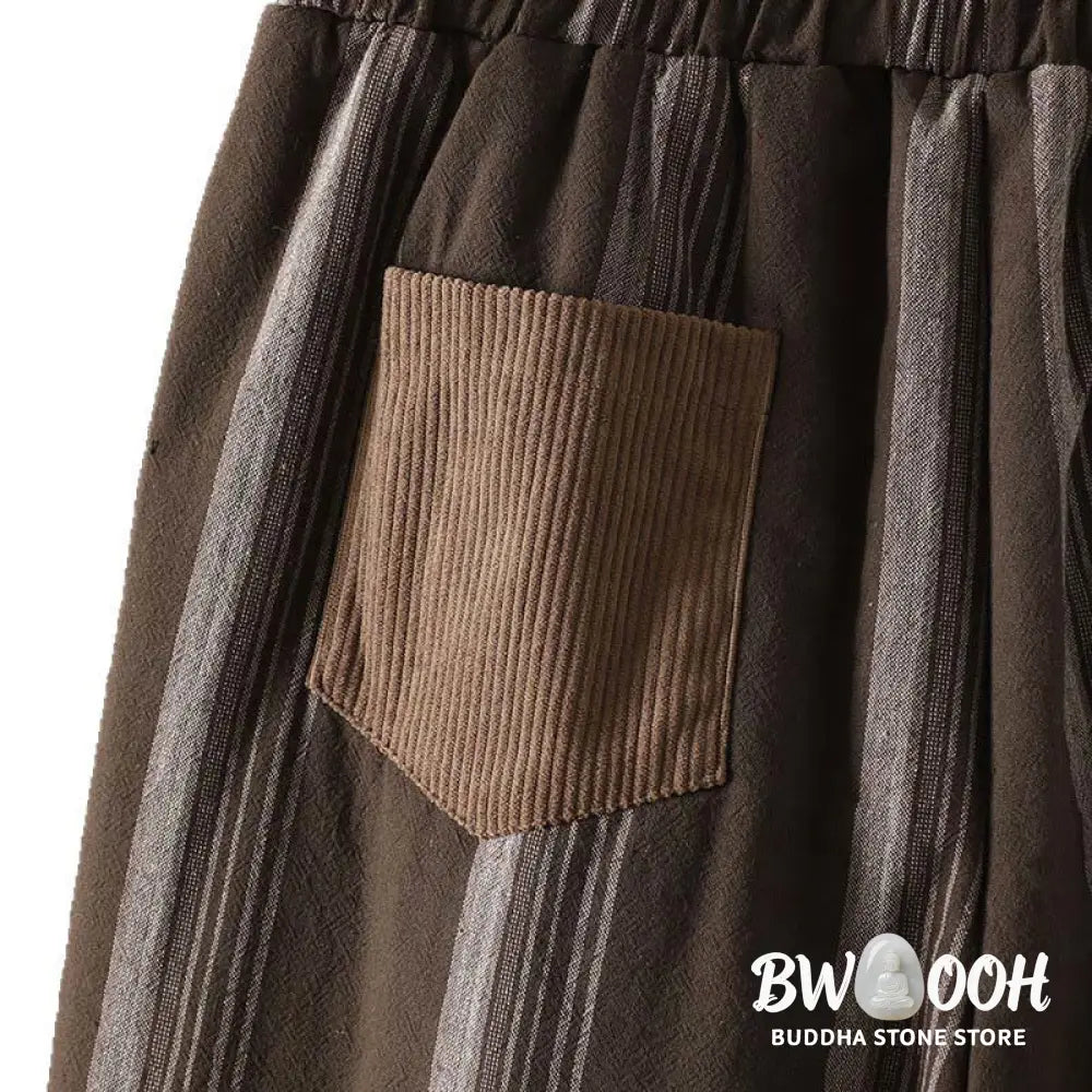 Buddha Stones Commute Thermal Striped Cotton Women’s Harem Pants With Pockets - Women’s Harem Pants