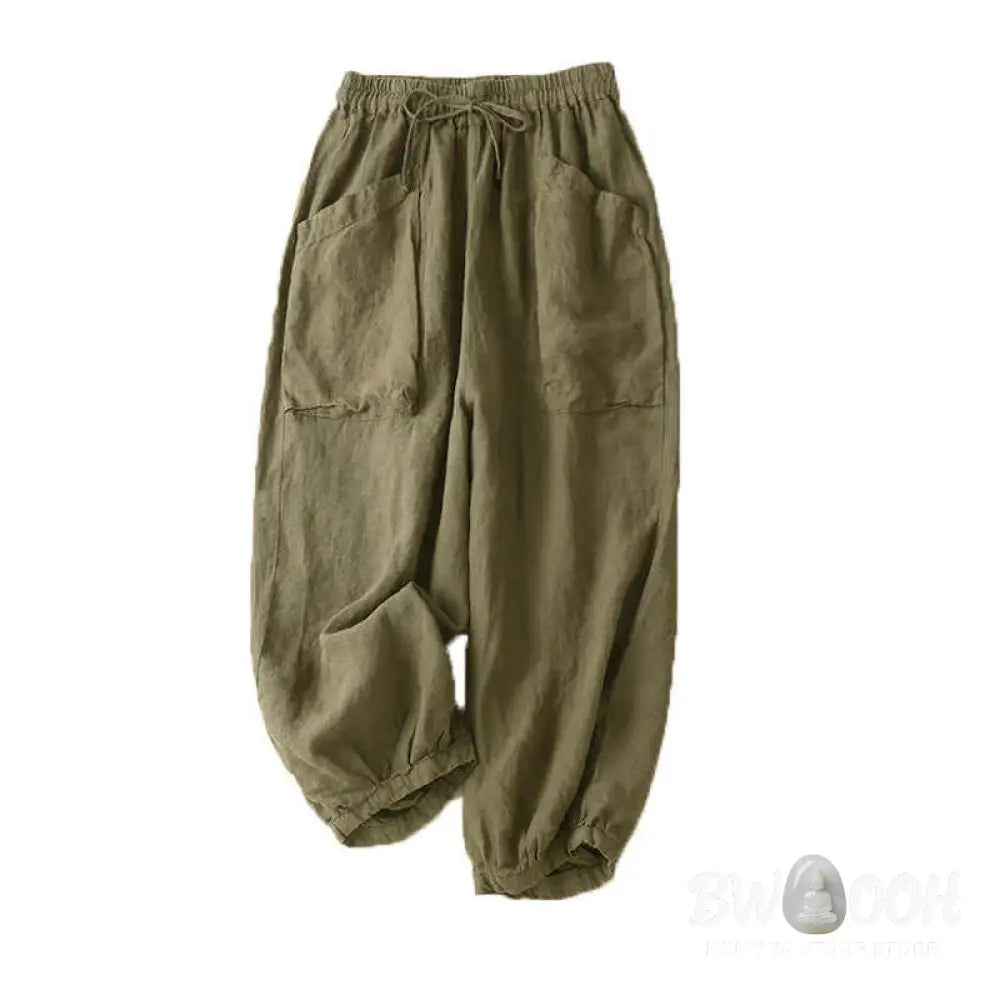 Buddha Stones Commute Women’s Plain Harem Capri Cotton Pants With Pockets - Women’s Harem Pants