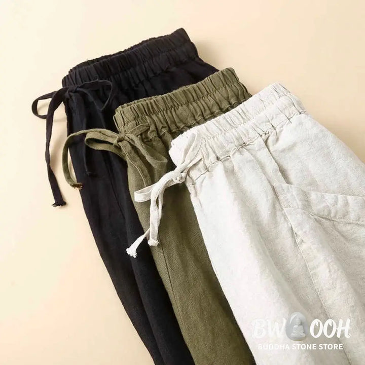 Buddha Stones Commute Women’s Plain Harem Capri Cotton Pants With Pockets - Women’s Harem Pants