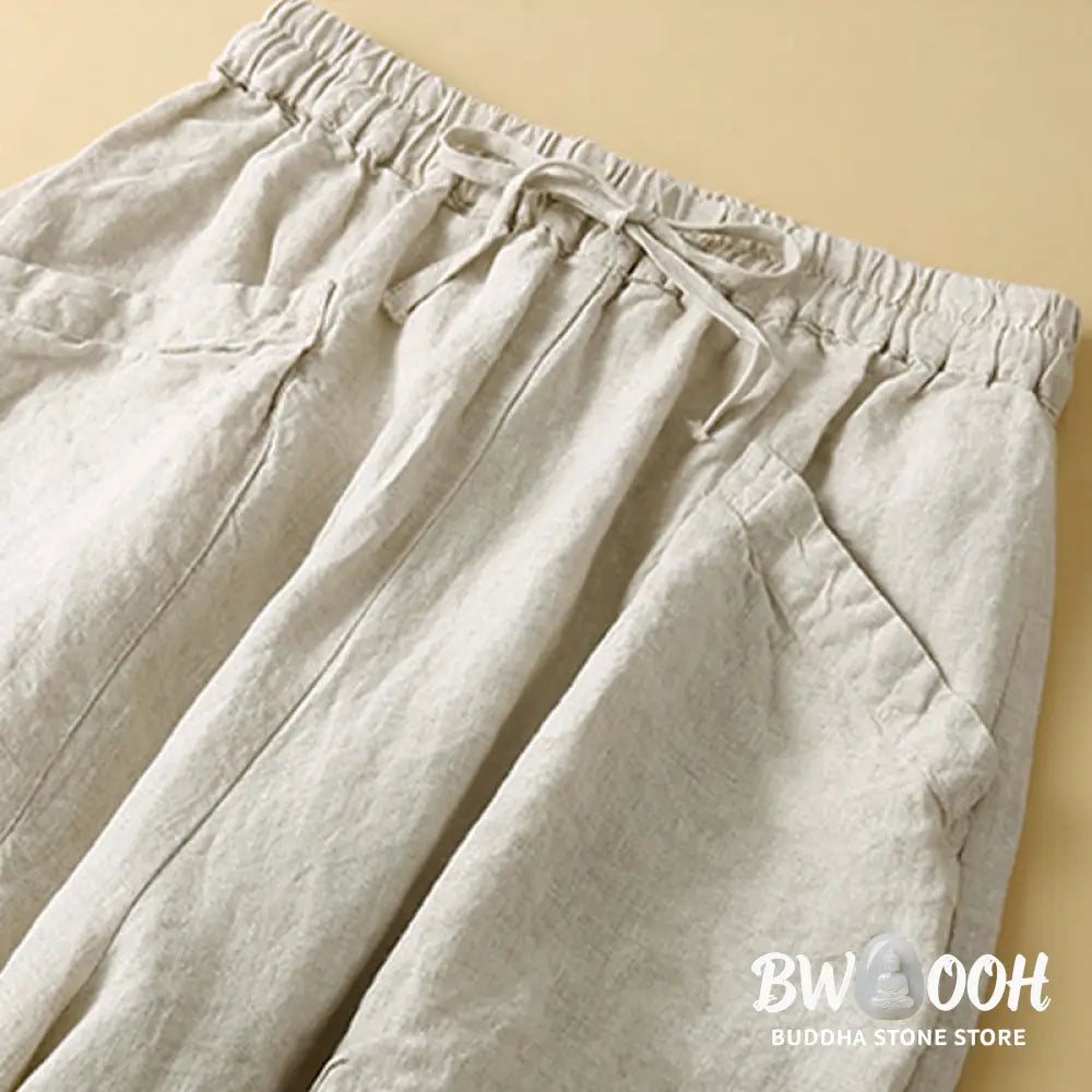 Buddha Stones Commute Women’s Plain Harem Capri Cotton Pants With Pockets - Women’s Harem Pants