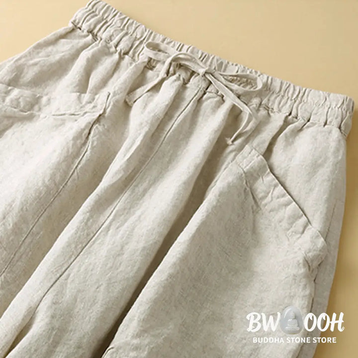 Buddha Stones Commute Women’s Plain Harem Capri Cotton Pants With Pockets - Women’s Harem Pants