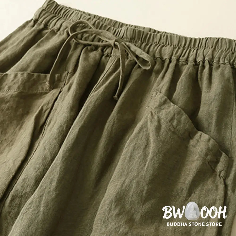 Buddha Stones Commute Women’s Plain Harem Capri Cotton Pants With Pockets - Women’s Harem Pants