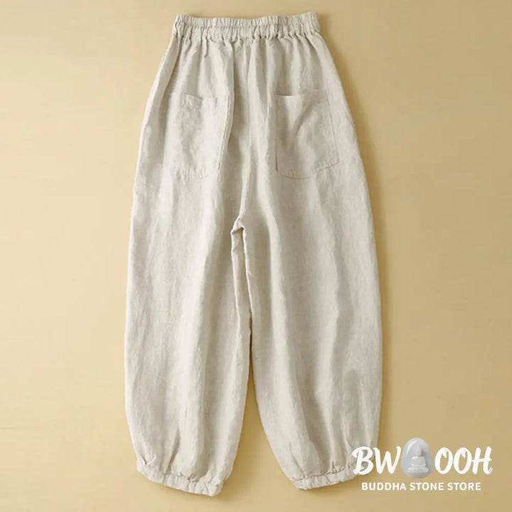 Buddha Stones Commute Women’s Plain Harem Capri Cotton Pants With Pockets - Women’s Harem Pants