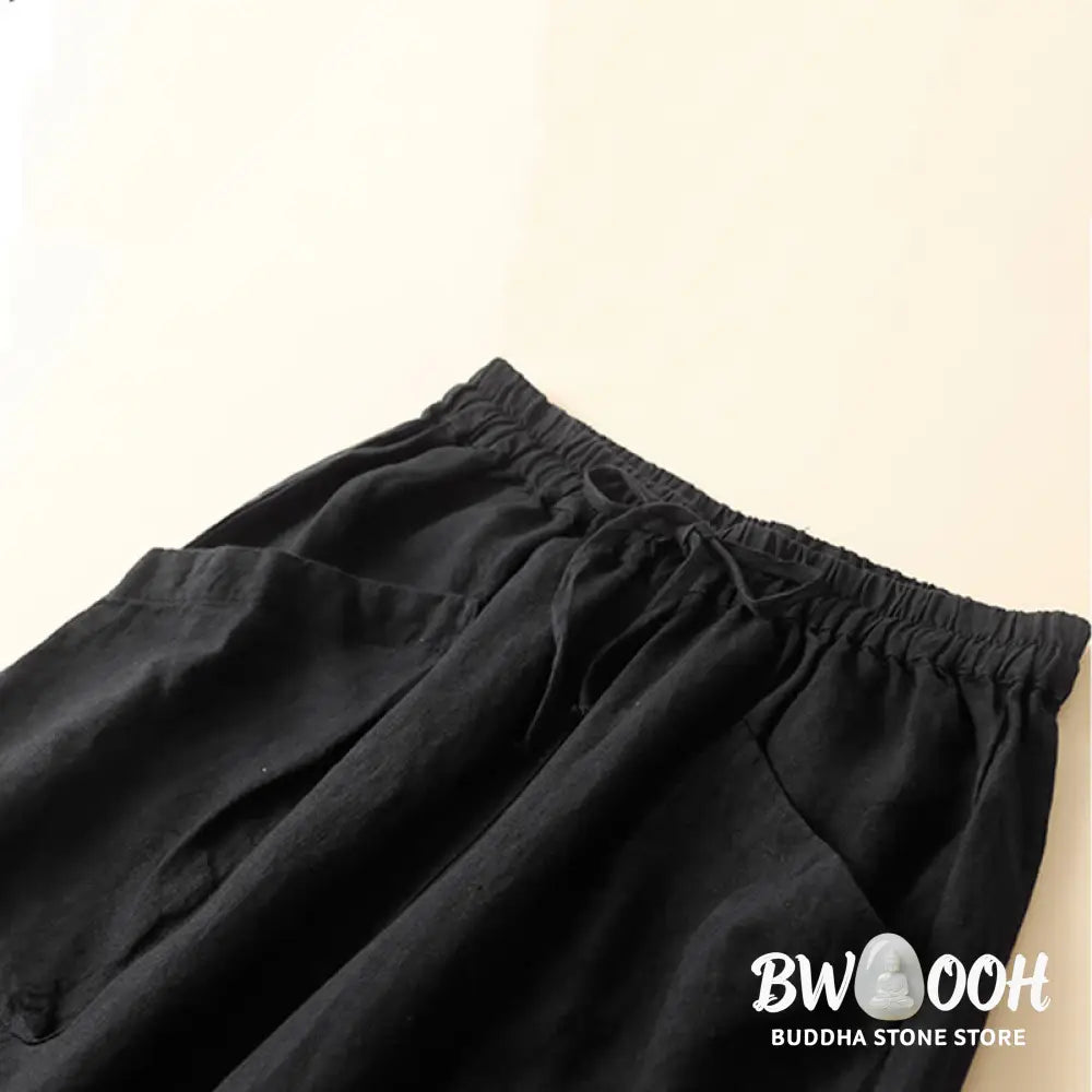 Buddha Stones Commute Women’s Plain Harem Capri Cotton Pants With Pockets - Women’s Harem Pants