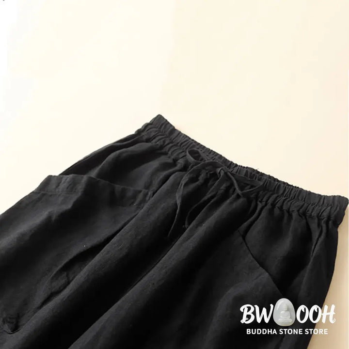 Buddha Stones Commute Women’s Plain Harem Capri Cotton Pants With Pockets - Women’s Harem Pants