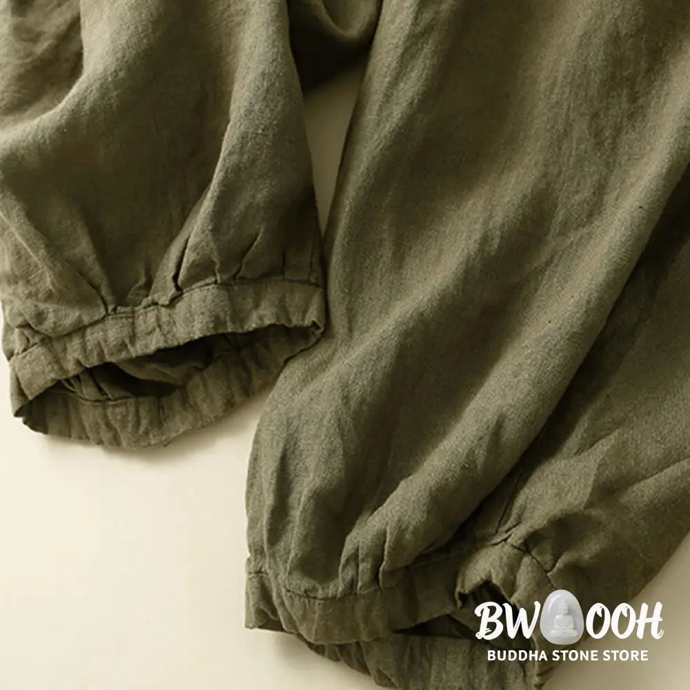 Buddha Stones Commute Women’s Plain Harem Capri Cotton Pants With Pockets - Women’s Harem Pants