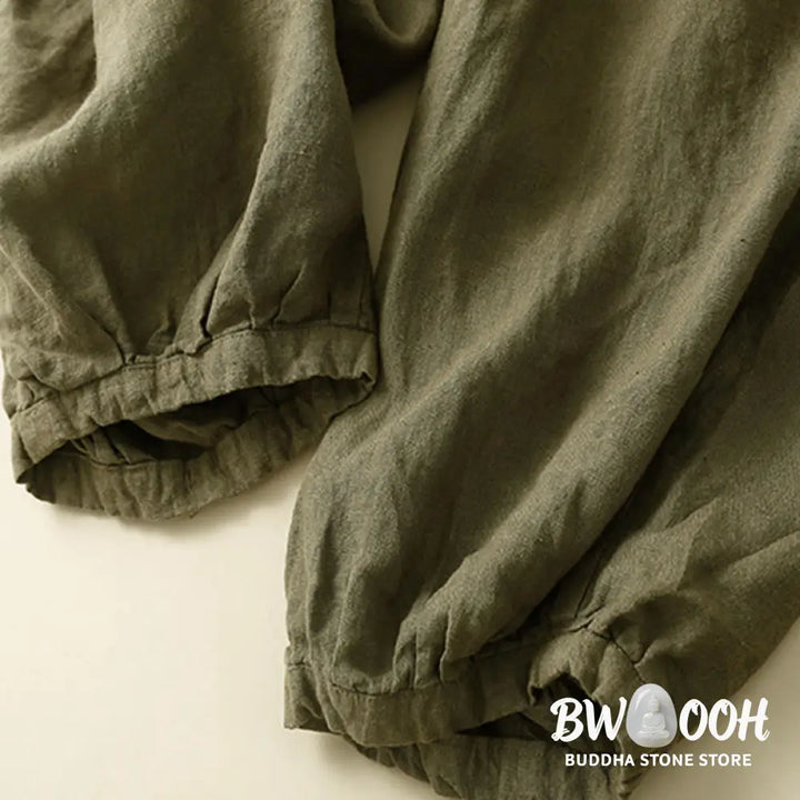 Buddha Stones Commute Women’s Plain Harem Capri Cotton Pants With Pockets - Women’s Harem Pants