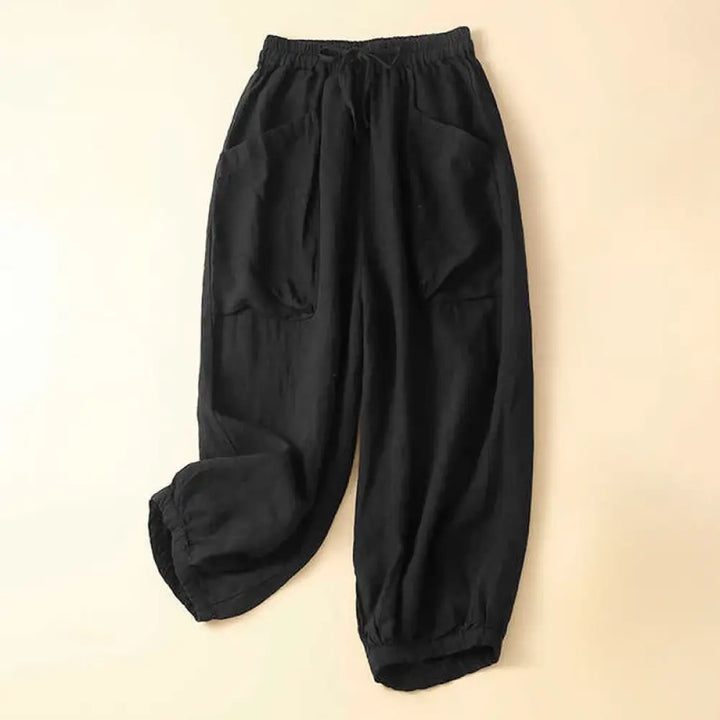 Buddha Stones Commute Women’s Plain Harem Capri Cotton Pants With Pockets - Black / US4，UK/AU8，EU36 (L) - Women’s Harem