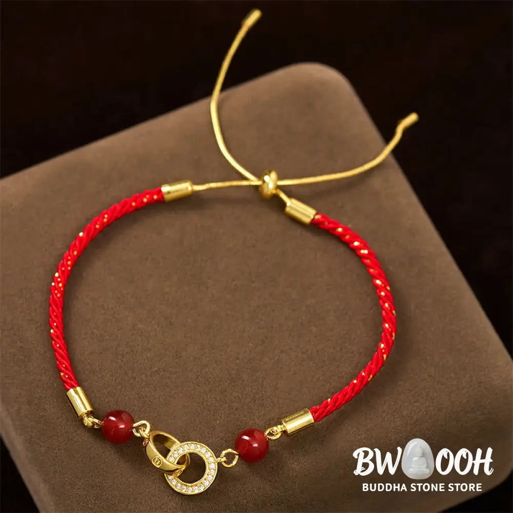 Buddha Stones Connected Peace Buckles Copper Plated Gold Red String Protection Bracelet - Red String(Wrist