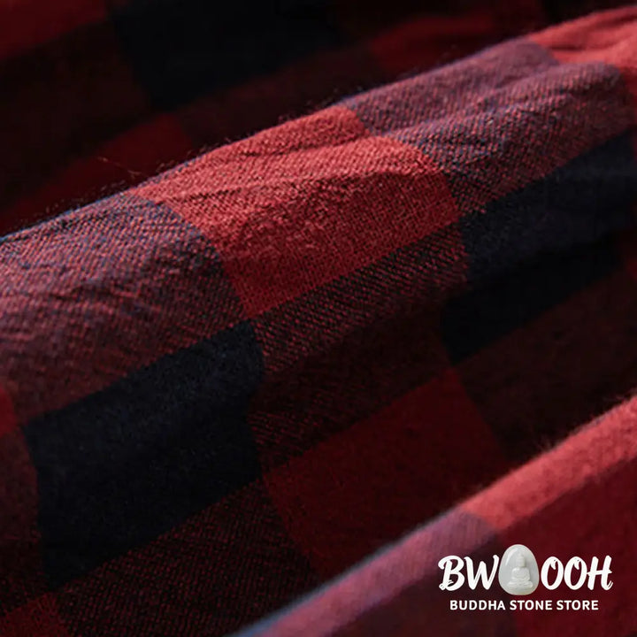 Buddha Stones Contrast Color Plaid Buttons Design Long Sleeve Midi Dress With Pockets - Midi Dress