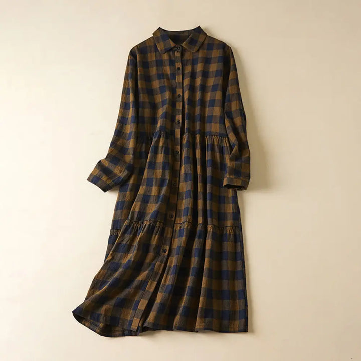 BWOOOH Contrast Color Plaid Buttons Design Long Sleeve Mi