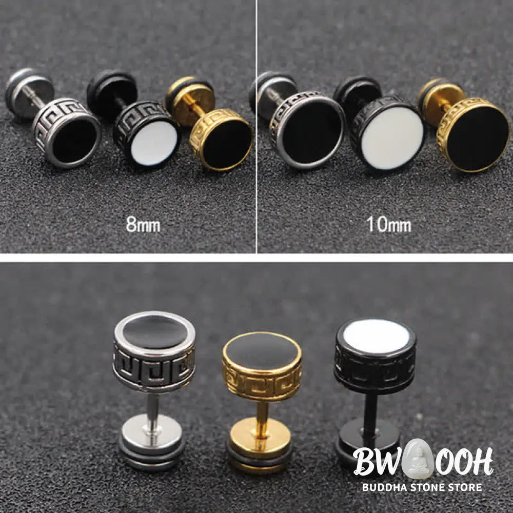 Buddha Stones Cool Men Titanium Steel Balance Round Stud Earrings - Earrings